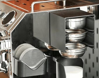 Magnetic Coffee Station Organizer, Espresso Tools Holder, Baskets Puck Screen / Filter Paper Storage Barista Accessories Dorm Organization
