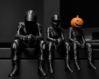 Motorcycle Rider Buddy, 3D Printed Pumpkin Helmet Riders Couple Figurine Shelf Sitter, Motrcycle Lovers Gift Halloween Office Desk Decor
