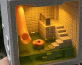 Mini Poolroom Diorama with Waterslide, Liminal Space Night Light, Handmade 3D Printed Poolcore Desk Decor, Surreal Miniature Art Gift
