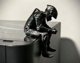 Motorcycle Rider Desk Buddy, 3D Printed Biker Figurine, Helmet Rider Shelf Sitter, Desk Art Piece, Motorcycle Lover Gift, Office Desk Decor