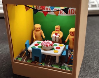 Level Fun Diorama Light Box, Happy Birthday Liminal Space Partygoer Cube Backrooms Style Desk Decor,  Figure Display Gift for Horror Fans =)