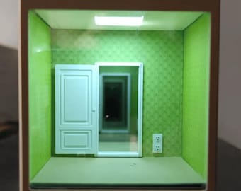 Backrooms Level 0 Infinity Mirror Box, Liminal Space Art, Miniature Diorama Night Light, 3D Figure Display Gift for Horror Fans Desk Decor