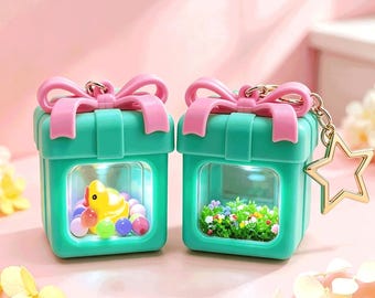 Handmade Vaporwave Bag Charm, Pocket Infinity Mirror Keychain, Mini Birthday Gift, Light-up Flowercore Poolrooms Rubber Duck Charm