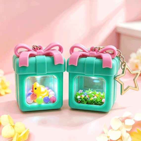 Handmade Vaporwave Bag Charm, Pocket Infinity Mirror Keychain, Mini Birthday Gift, Light-up Flowercore Poolrooms Rubber Duck Charm