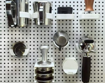 Espresso Station Pegboard Organizer for 6mm (1/4") round-hole Pegboard | Tamper, Portafilter, Milk Pitcher Holders