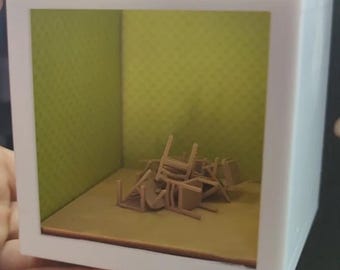Backrooms Lobby Diorama, Horror Desk Decor, Yellow Wallpaper Creepy Miniature Room, DIY Scene Night Light, Magnetic Cover, Horror Gift