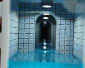Backrooms Poolroom Infinity Mirror Cube, White Tile Corridor Archway, Surreal Liminal Space Diorama Desk Lamp, Quiet Gift for Gamer Geek