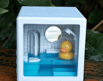 Poolcore Rubber Duck Diorama Bathroom Light Box, 3-Color Tap Control Night Light Cube, Geek Desk Setup Gift