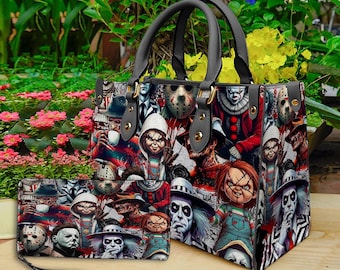 Horror Halloween Leather Handbag & Wallet, Horror Leather Bag, Shoulder Bag, Crossbody Bag, Halloween Bag, Gift For Mom, Halloween Gift.