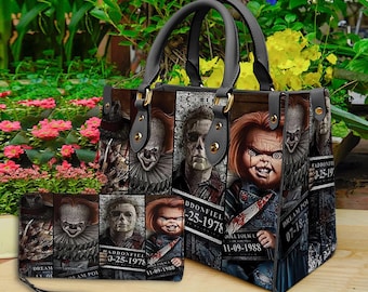 Horror halloween leren handtas en portemonnee, horror leren tas, schoudertas, crossbodytas, halloweentas, cadeau voor moeder, halloweencadeau.