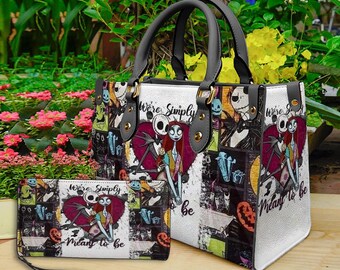 Jack and Sally Nightmare Before Christmas Leather Handbag,Skellington Lover's Handbag,Skellington Wallet,Custom Leather Bag,Personalized Ba