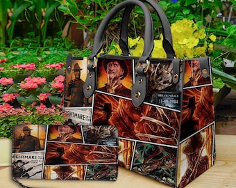 Horror Halloween Leather Handbag & Wallet, Horror Leather Bag, Shoulder Bag, Crossbody Bag, Halloween Bag, Gift For Mom, Halloween Gift.