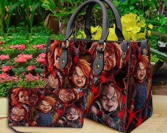 Horror Halloween Leather Handbag & Wallet, Horror Leather Bag, Shoulder Bag, Crossbody Bag, Halloween Bag, Gift For Mom, Halloween Gift.