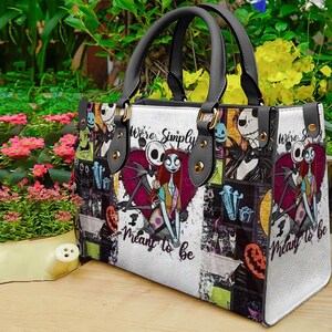 Jack and Sally Nightmare Before Christmas Leather Handbag,Skellington Lover's Handbag,Skellington Wallet,Custom Leather Bag,Personalized Ba image 3