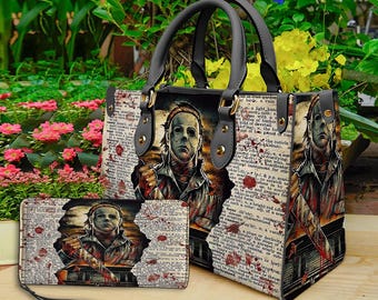 Horror Halloween Leather Handbag & Wallet, Horror Leather Bag, Shoulder Bag, Crossbody Bag, Halloween Bag, Gift For Mom, Halloween Gift.