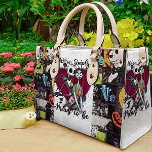 Jack and Sally Nightmare Before Christmas Leather Handbag,Skellington Lover's Handbag,Skellington Wallet,Custom Leather Bag,Personalized Ba image 4