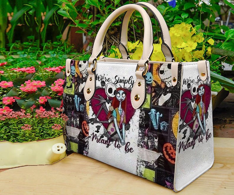 Jack and Sally Nightmare Before Christmas Leather Handbag,Skellington Lover's Handbag,Skellington Wallet,Custom Leather Bag,Personalized Ba image 4
