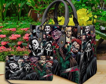 Horror Halloween Leather Handbag & Wallet, Horror Leather Bag, Shoulder Bag, Crossbody Bag, Halloween Bag, Gift For Mom, Halloween Gift.