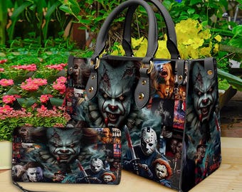 Horror Halloween Leather Handbag & Wallet, Horror Leather Bag, Shoulder Bag, Crossbody Bag, Halloween Bag, Gift For Mom, Halloween Gift.