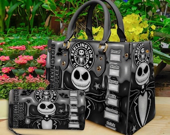 Jack and Sally Nightmare Before Christmas Leather Handbag,Skellington Lover's Handbag,Skellington Wallet,Custom Leather Bag,Personalized Ba