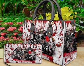 Horror Halloween Leather Handbag & Wallet, Horror Leather Bag, Shoulder Bag, Crossbody Bag, Halloween Bag, Gift For Mom, Halloween Gift.