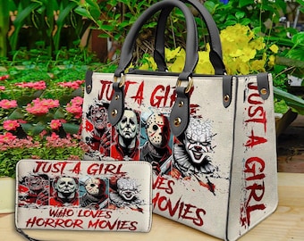 Horror Halloween Leather Handbag & Wallet, Horror Leather Bag, Shoulder Bag, Crossbody Bag, Halloween Bag, Gift For Mom, Halloween Gift.