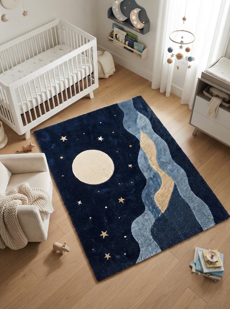 Moon Nursery Rug - Hand Tufted Wool Kids Carpet for Bedroom and Nursery ...