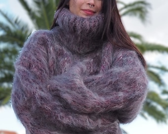 Mohair Sweater Gray Mohair HandKnitted Handmade Oversize by LanaKnittings