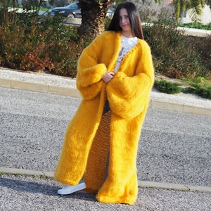 Mohair Long Coat Thick Mohair HandKnitted Handmade Big Size by LanaKnittings