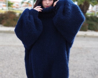 Mohair Pullover Blau Mohair Handgestrickt Handgestrickt Oversize LanaKnittings