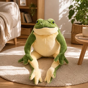 Knuffel reuzenkikker, zacht knuffeldierkussen, gezellig decor