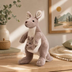 Mamma Baby Känguru Plyschleksak, Mjukt Gosedjur, Barnrumsinredning, Grå (28 cm 35 cm 55 cm)