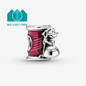 Cinderella Suzy Mouse & Thread Spool Charm,S925 Sterling Silver Charm Bead | Sparkling Pendant | European Charm for Pandora Bracelets