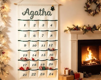 Personalized 2026 Christmas Advent Calendar for Kids, Custom Name Hand Embroidered Countdown Calendar, Family Tradition, Christmas Gift