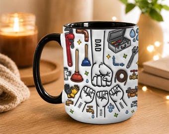 Personalized Plumber Dad Mug, Custom Plumber Coffee Cup, Dad Gift with Kids Names, Father's Day Birthday Gift from Children