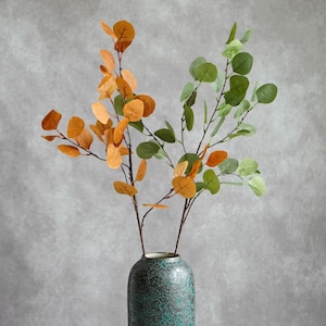 90 cm konstgjorda eukalyptusgrenar – frostat grönt eller gyllene bärnsten, konstgrönt för vaser och blomsterarrangemang, heminredning året runt