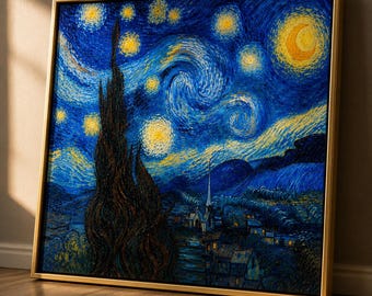 Quadro ispirato a Notte stellata / Stampa di cielo notturno remake di Van Gogh / Download digitale post-impressionista