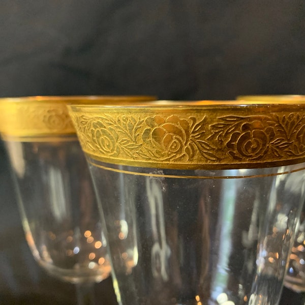 Vintage Tiffin Franciscan  Crystal , 22K Gold Encrusted  Band , Wine Glasses Set of 3