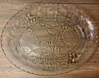 Etched Pressed Glass Platter: Oval Maple Leaf Tray - USA Made