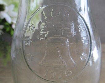 Antique 1776 Bicentennial Liberty Bell Clear Glass Milk Jug, Independence day Jar ,vase
