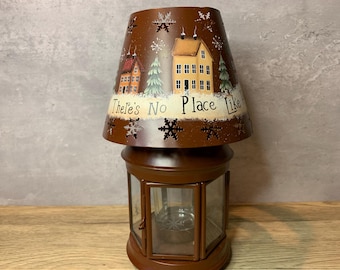 Hand-Painted Winter Village Lantern: Snowflake Punch Tin Tealight Holder
