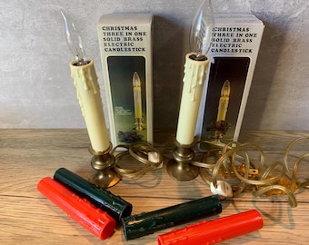 Vintage Solid Brass Electric Candlesticks - Christmas Decor Set