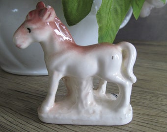 1940's Japanese Horse Figurine – Reddish Brown & Cream Glazed Collectible with Vintage Patina