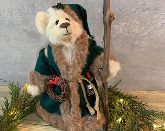Handmade Santa Bear: One of a Kind  Artist Signed Wool Robe Holiday Decor