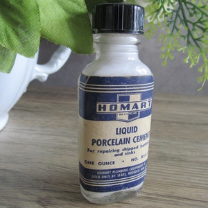 Rare 1940s Homart Porcelain Cement Bottle – Sears Plumbing Relic w/ Original Label