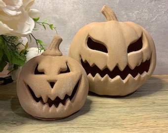 Set Hand Painted  Light Up Pumpkin  Faux Terracotta Halloween Decor