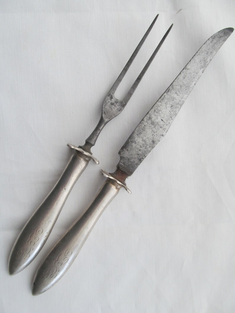 Antique Sterling Silver Small Handle Carving Knife and Fork Etsy