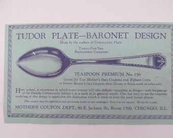 1930s Mother's Coupon – Tudor Plate Baronet Design  Rare Vintage Ephemera