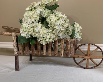 Rustic Wood Branch Wheelbarrow: Farmhouse Garden Decor (37x13x11 in)