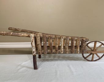 Rustic Wood Branch Wheelbarrow: Farmhouse Garden Decor (37x13x11 in)